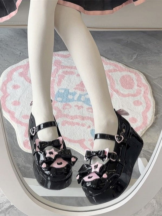 Accents Pink Bow Lolita and Snap Sweet Black Janes Mary Heart-Shaped with