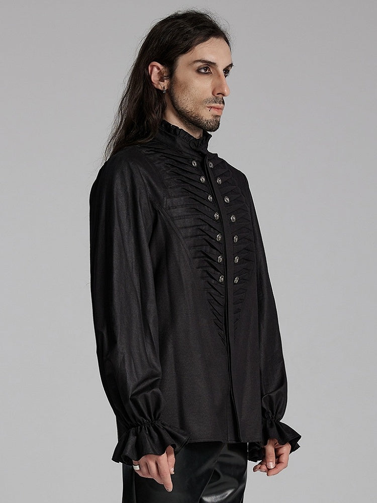 Shirt 3D Men's Black Goth Pleated