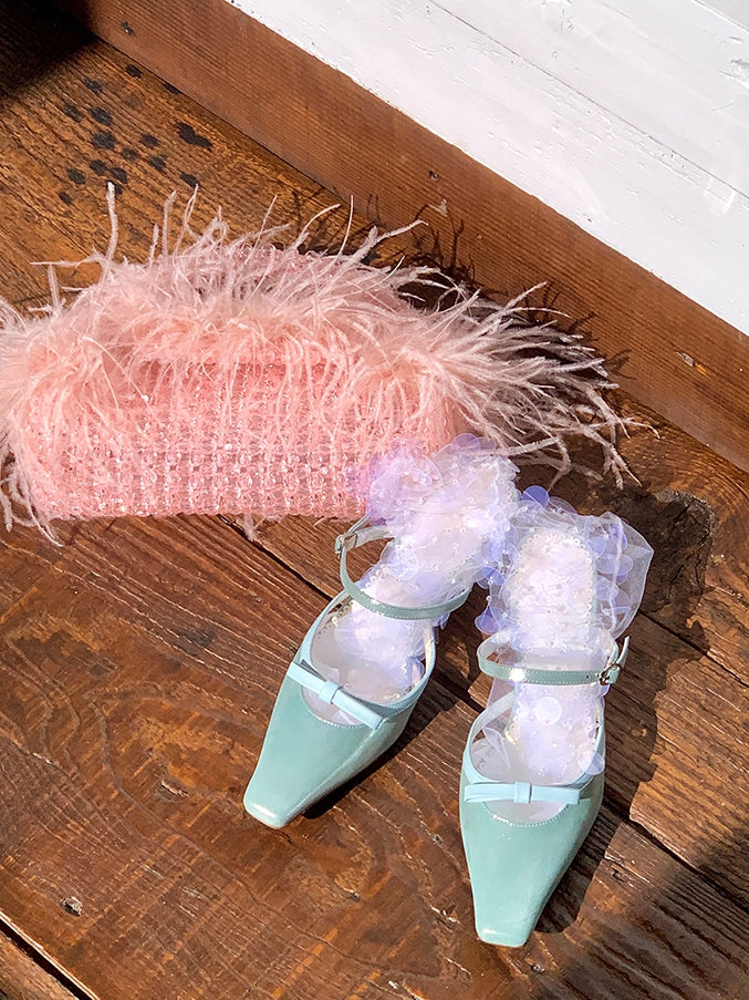 Calf Details Sequins Socks White
