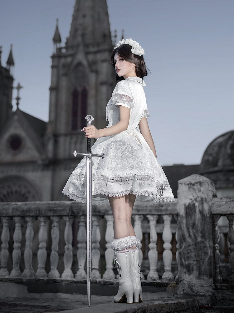 White Lily Embroidery Lace Gothic Lolita Dress - Unknown Star