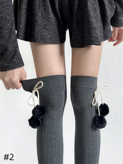 Sweet Overknee Stockings With Pompons