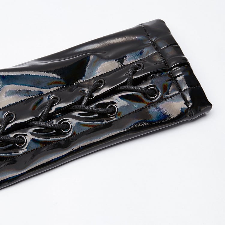 Black Rococo Long Bright Laser Cyber Coat