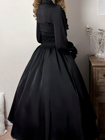 Black Elegant High Waist Boned Skirt Super Reversible Lolita