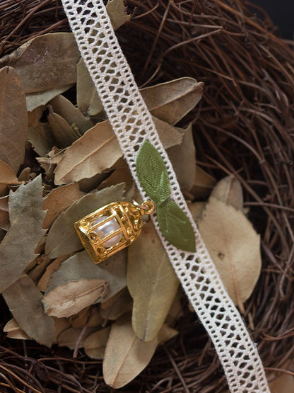 Forest Style Lace Choker with Golden Birdcage Pendant