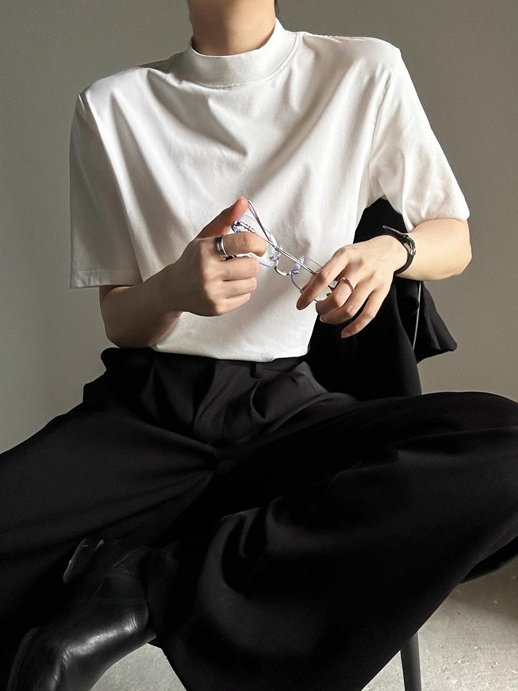 Unisex T-shirt Ouji Neck Lolita White Mock Sleeve wtih Short