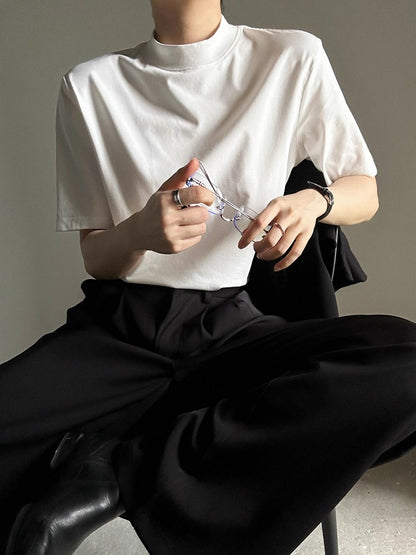 Unisex T-shirt Ouji Neck Lolita White Mock Sleeve wtih Short