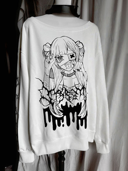 Landmine Girl Sweatshirt Oversized Printed White Style