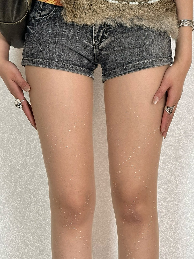 Diamond Y2K Tights Rhinestone Pattern Black/Gray/Nude