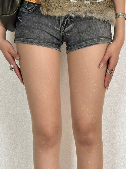 Diamond Y2K Tights Rhinestone Pattern Black/Gray/Nude