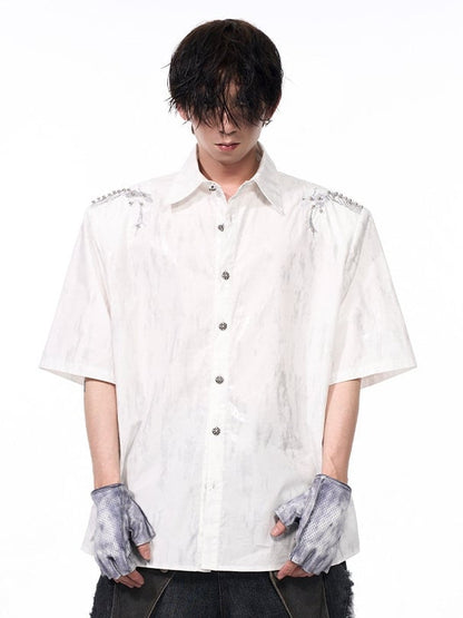 Shirt Detail Short-sleeved with Embroidery Unisex Snake White Bone Stud