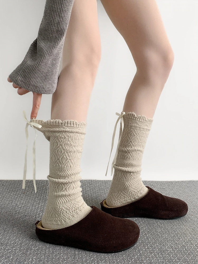 Calf Tie-Up Textured Colors) (4 Knit Socks