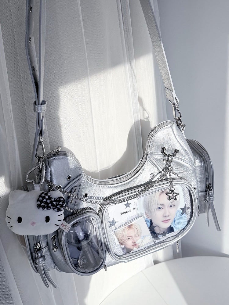 with Ita Bag Chain Details Ear PU Crossbody Silver Design Cat