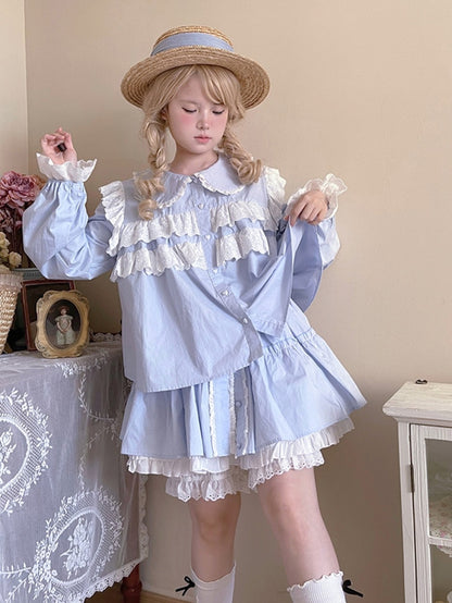 Peter Pan Collar Scalloped Eyelet Trim Top