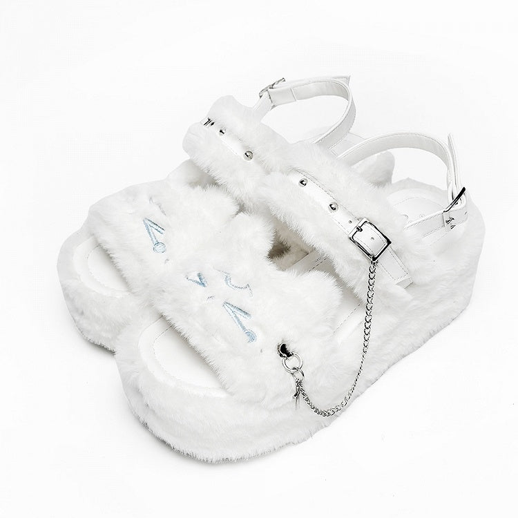 Embroidered Cross House in Details White Platform Style Kawaii Studs With Crying Plush Kitty Shoes Design