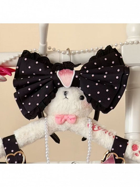 Polka Dot Bow Headpiece in Pink and Black - sedef