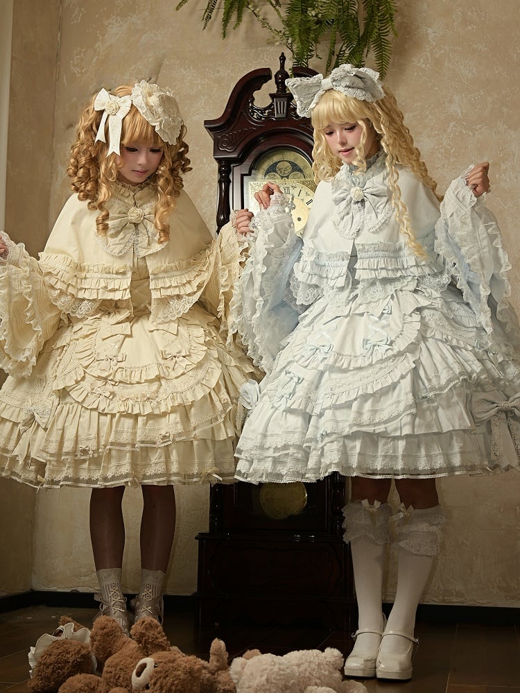 Set Baby Dress + Under Cape Lolita Blouse Sleeves Blue Full Dollcore Bell Bust - JSK