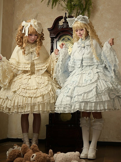 Set Baby Dress + Under Cape Lolita Blouse Sleeves Blue Full Dollcore Bell Bust - JSK