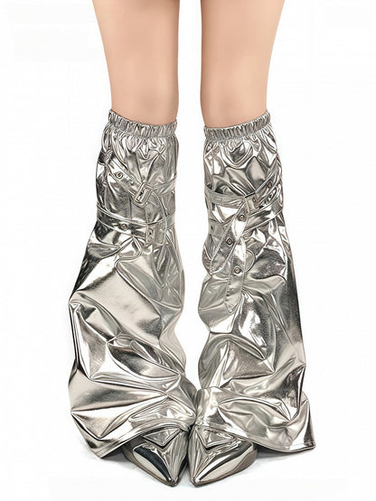 Punk-Style Leg Flared Strappy Silver Warmers