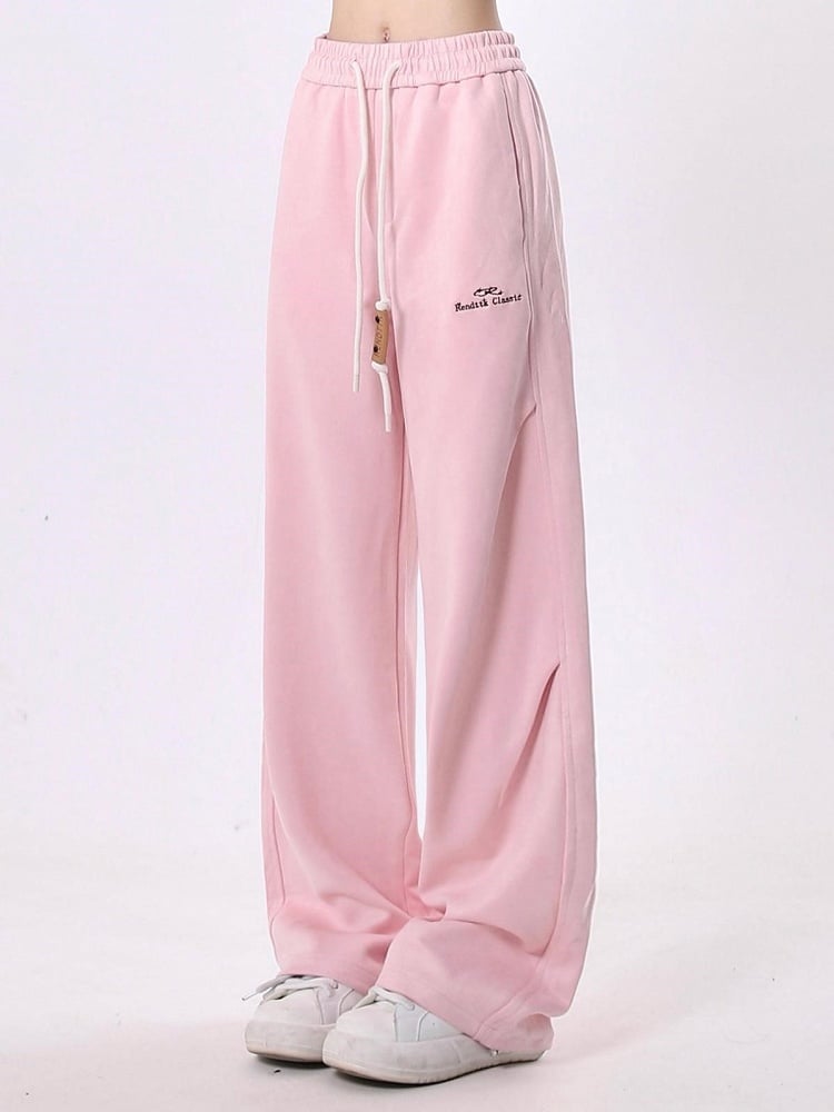 Waist Cozy Pink Sweatpants with Drawstring