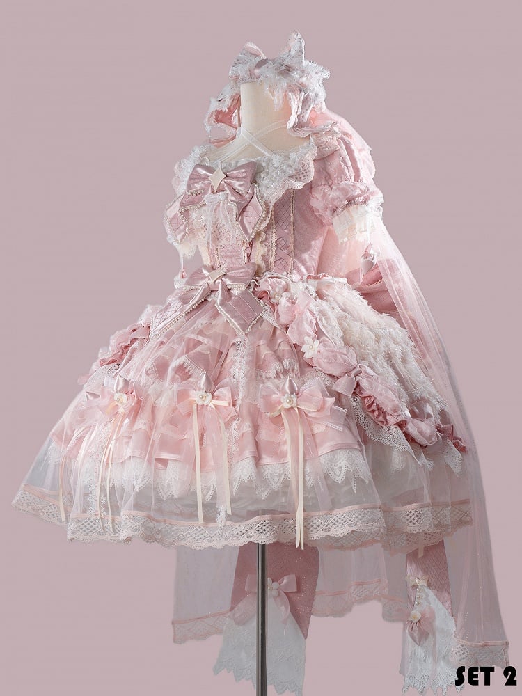 Style Sweet Theme OP Lace Hanayome Full Pink Dress Strawberry Set Lolita