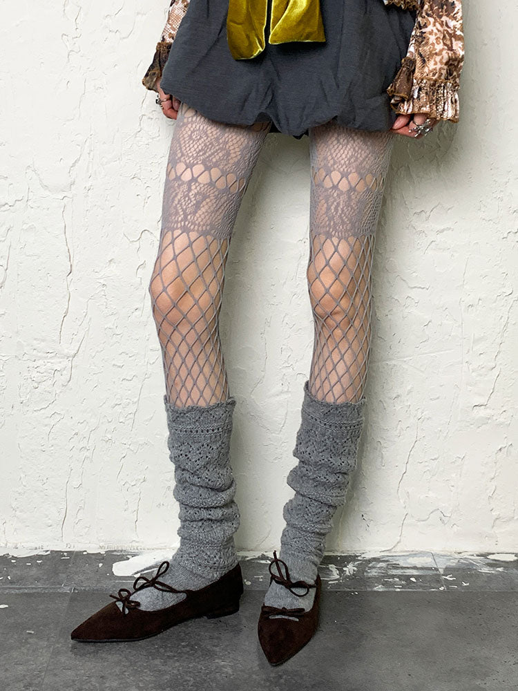 Y2K Gray Openwork Leg Warmers