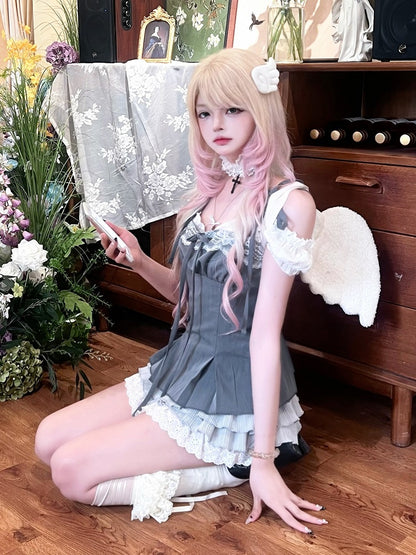 Lace Tiered Hem with Light Skirt Elegant Gray