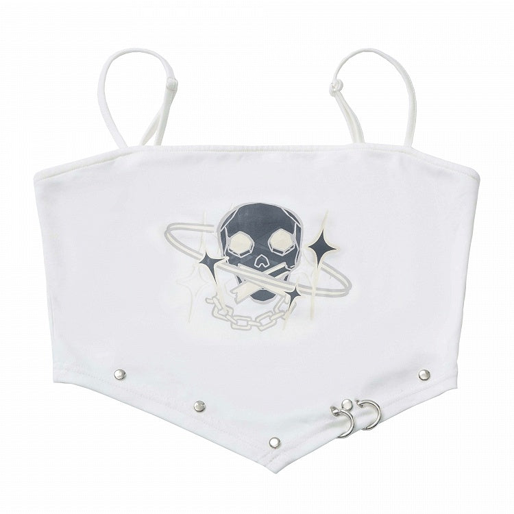 ホワイトスケルトンカーブヘムグラマラススタッズキャミトップ