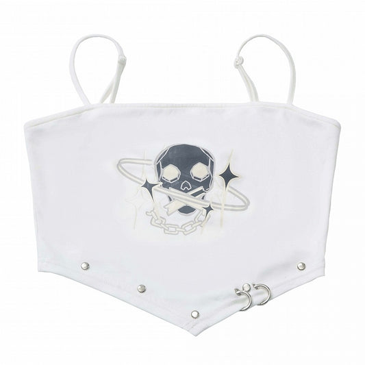 ホワイトスケルトンカーブヘムグラマラススタッズキャミトップ