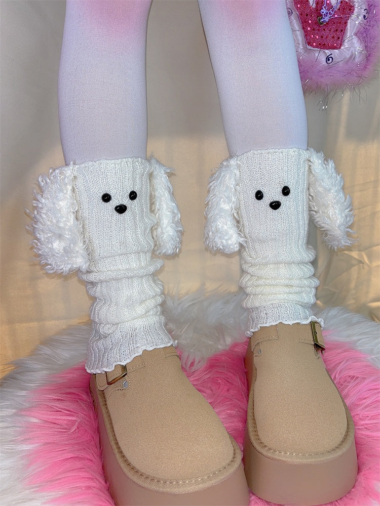 子犬の耳のデザインニットレッグウォーマー