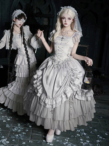 Boned with Design Gothic Silver Drawstring and Waist Cross Lolita Skirt Charm