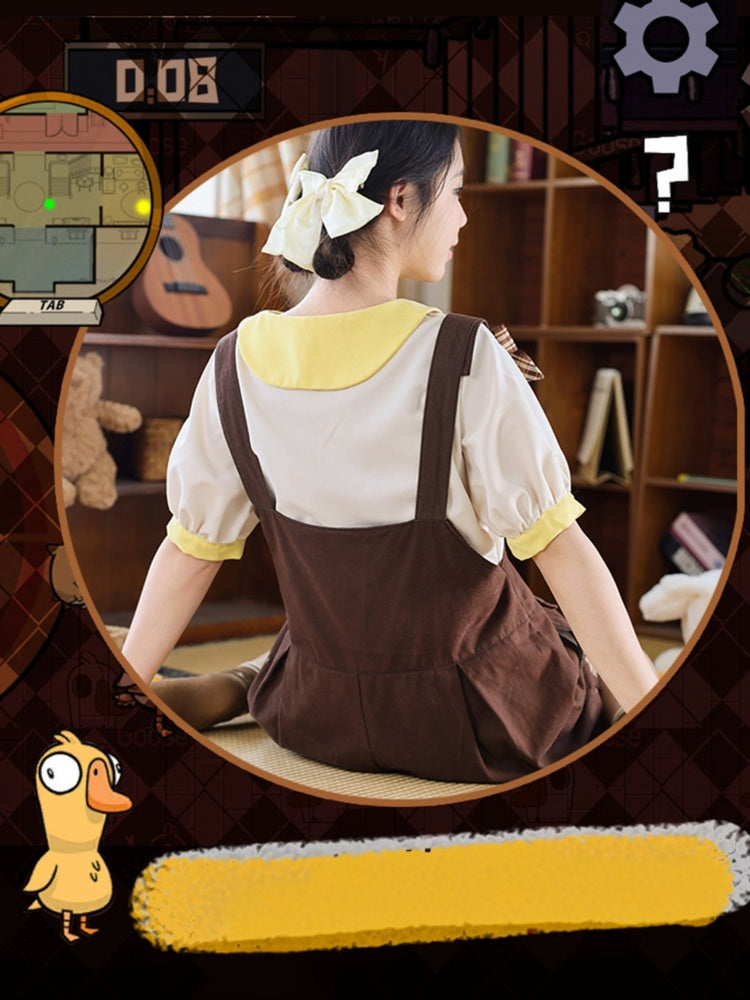 Dunkelbraune karierte Latzshorts mit Schleifendetail