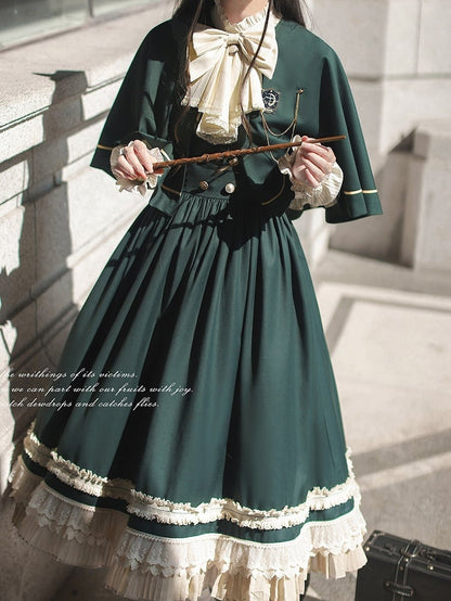 Neckline Dark Green 43cm Cape with Self-tie at Straps