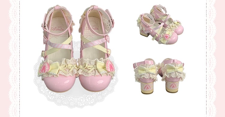 Sweet Strawberry Pink Jane Mary Shoes Cheese Lolita Cake
