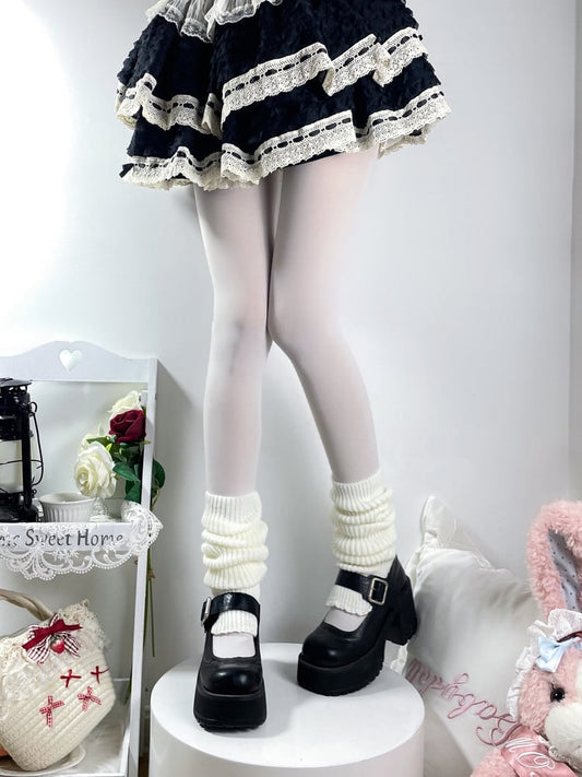 White (2 Style Ribbed Warmers Colors: Leg Slouchy Lolita