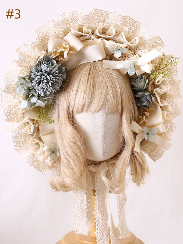 6 Optionen Cottagecore Country Lolita Bowknot Floral Bonnet