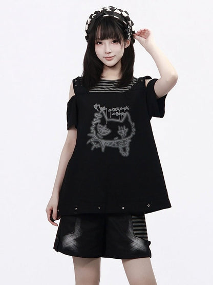 Black Straight-Leg Shorts with Asymmetrical Pocket Design - PINK SAVIOR