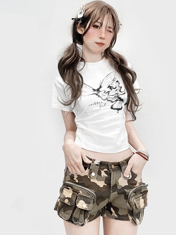 T-shirt Butterfly White Print Glamorous Bittersweet