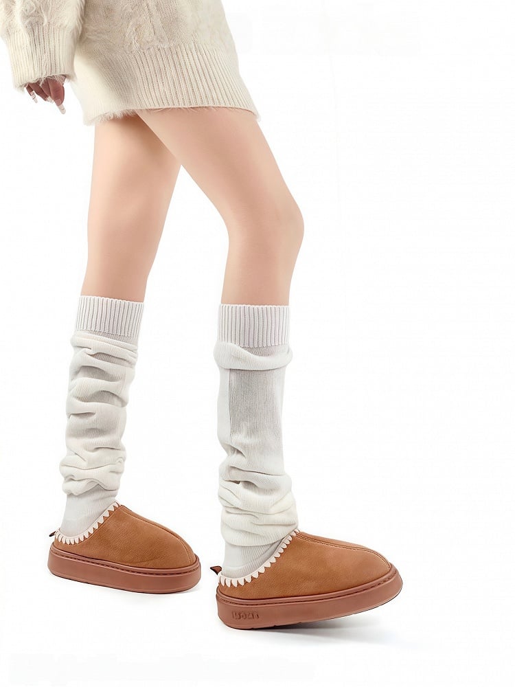 Ruffled Cuff Black/White/Gray Knitted Socks Loose Warm