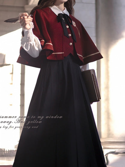 Embroidery Tie with Bow Black Letter