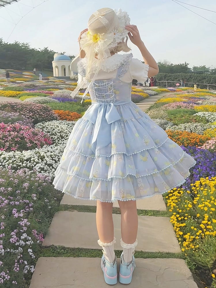 Skirt Bear High Print Blue Tiered Lolita Lemon Waist and Dress