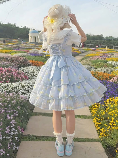 Skirt Bear High Print Blue Tiered Lolita Lemon Waist and Dress