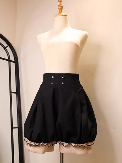 Schwarze Ouji Fashion Knickerbocker-Shorts mit hoher Taille
