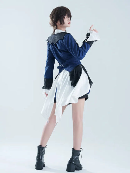 Coat Prince Dark Cascading Web Blue Spider Trim Ruffle Ouji Lolita Hemline Style Fabric