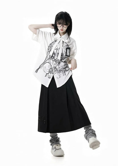 スカート ボックスプリーツ アンクル ブラック ジッパーディテール 長さ