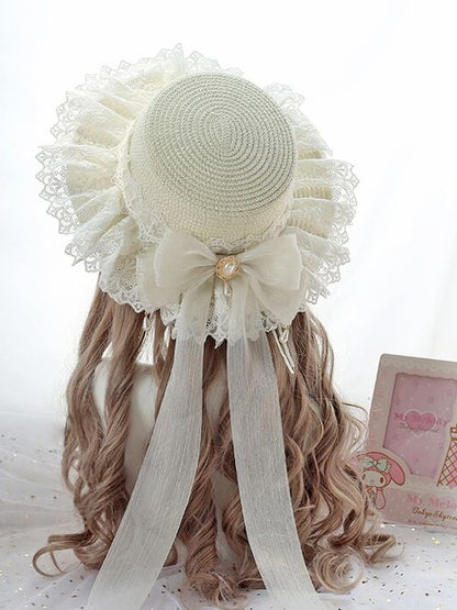 Colors Country 8 Lolita Straw Off-white Lace-trimmed Hat with