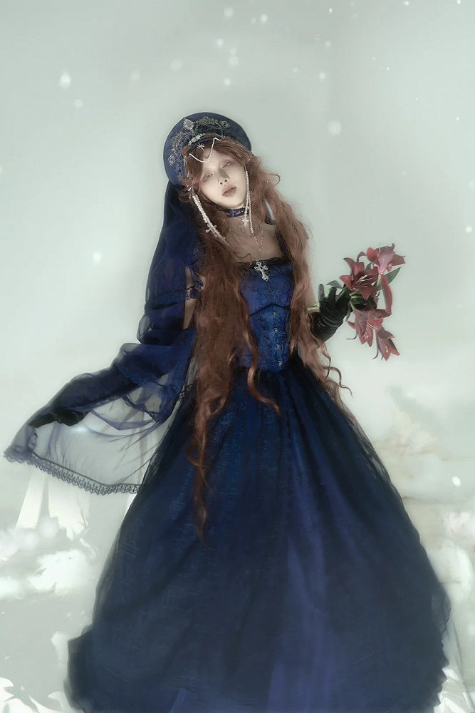 Dark Blue Cathedral Empire Waist Dress Gothic Lolita JSK
