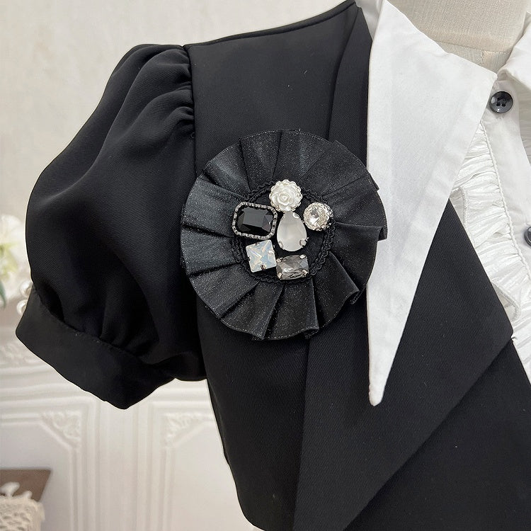 Top mit kurzen Ärmeln Puff Schwarz