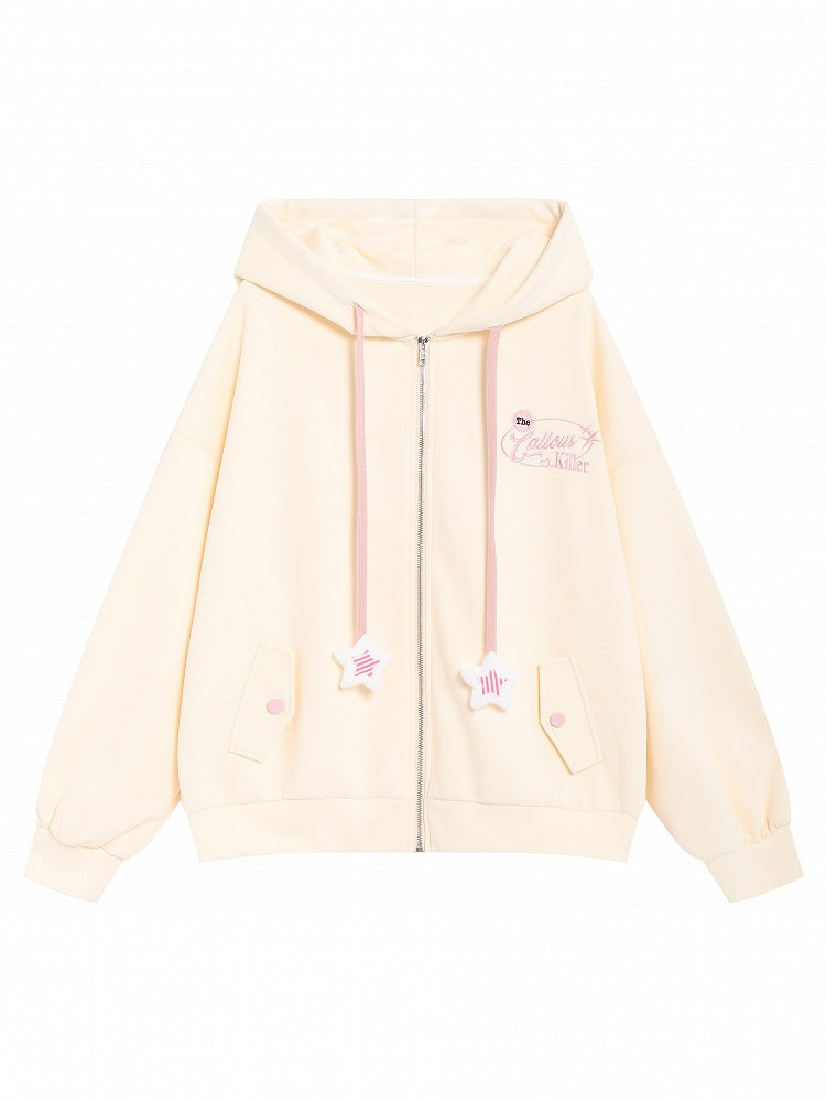 Hooded Jacket Letter Yellow Chest Embroidery Drawstrings Charm Star with