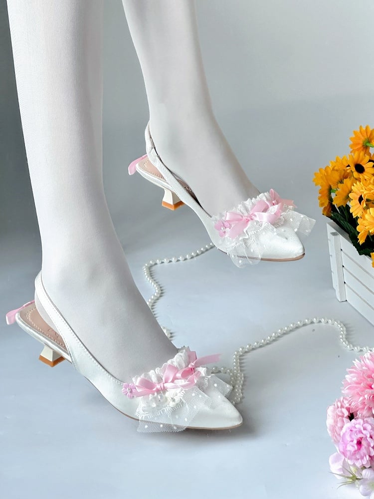 Sweet 3cm Low Heel Pointed Toe Shoes with Lace - A Sky Rabbit