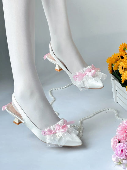 Sweet 3cm Low Heel Pointed Toe Shoes with Lace - A Sky Rabbit
